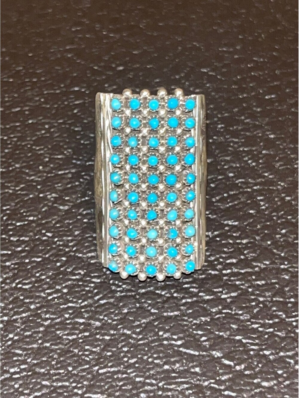 Native American Zuni sterling silver snake eye 10 row ring turquoise size 8.5